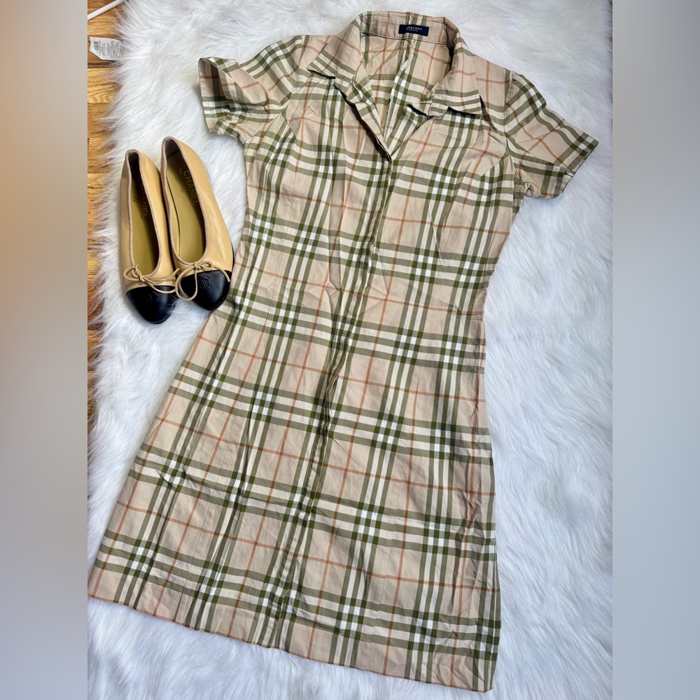 Burberry Beige and Green Plaid Dress
